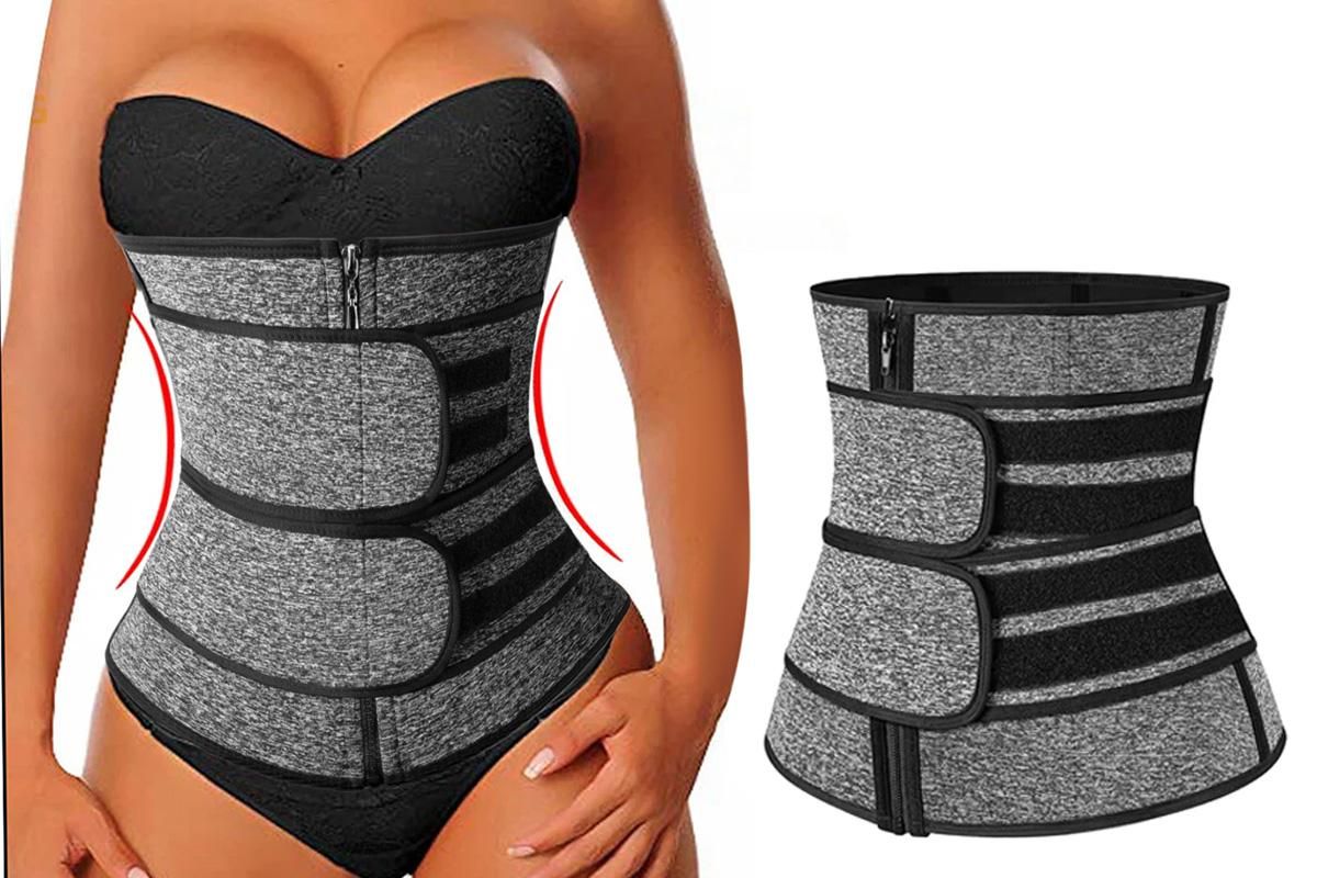 Sweat Waist Trainer for Women Sauna Sweat Belt Slim Body Shaper Corset - Grey & XL