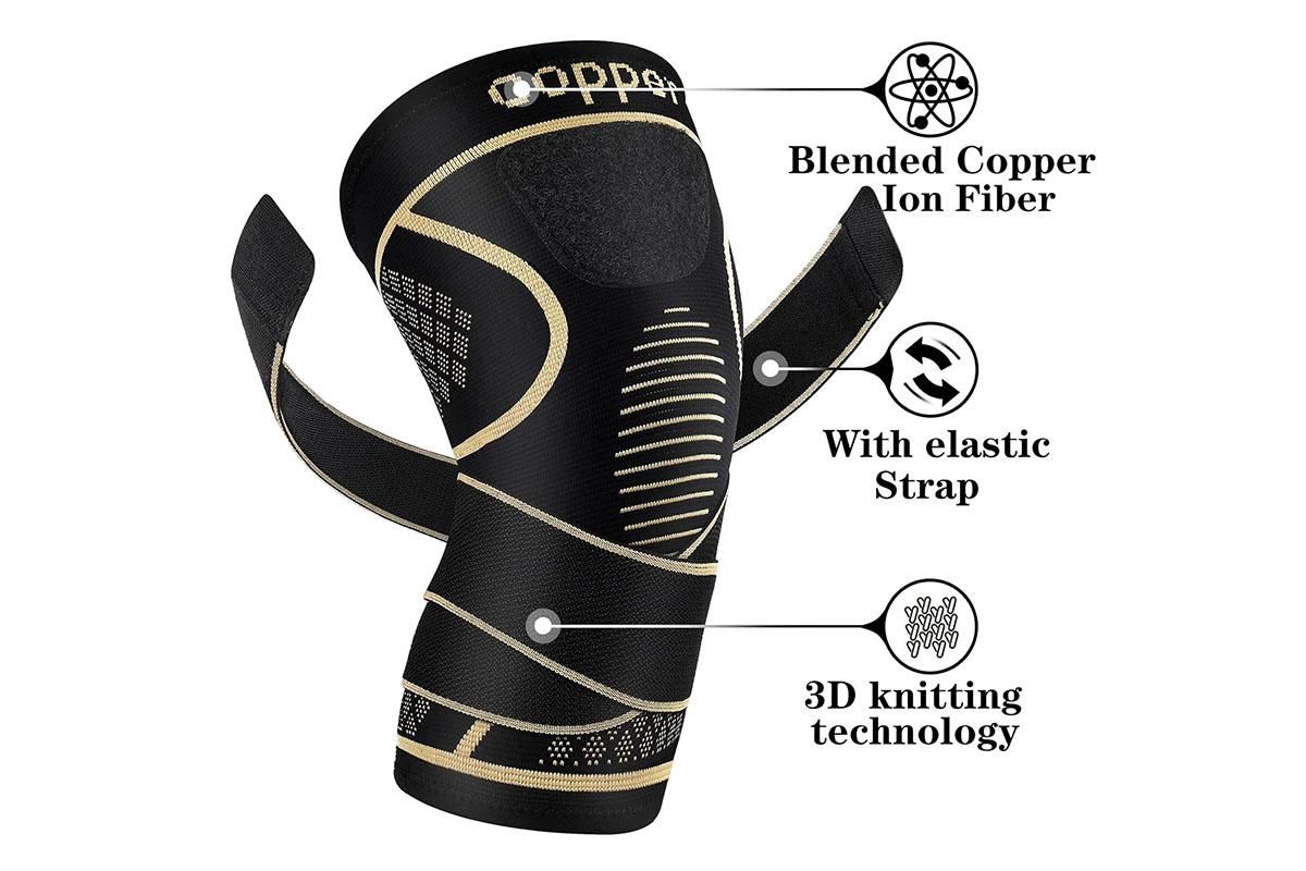 2 Pack Copper Knee Braces with Strap for Knee Pain Women Men Knee Support - XL