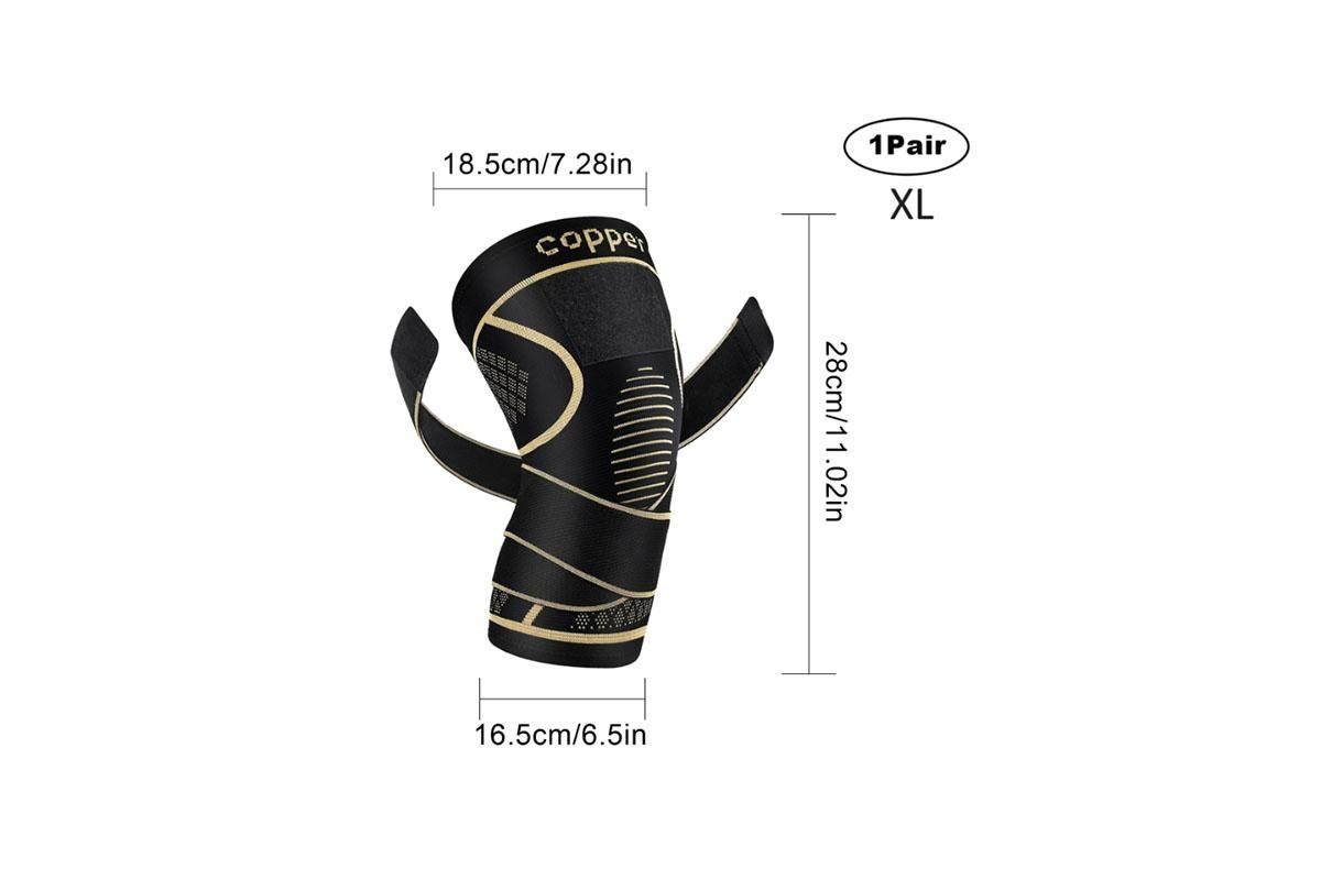 2 Pack Copper Knee Braces with Strap for Knee Pain Women Men Knee Support - XL