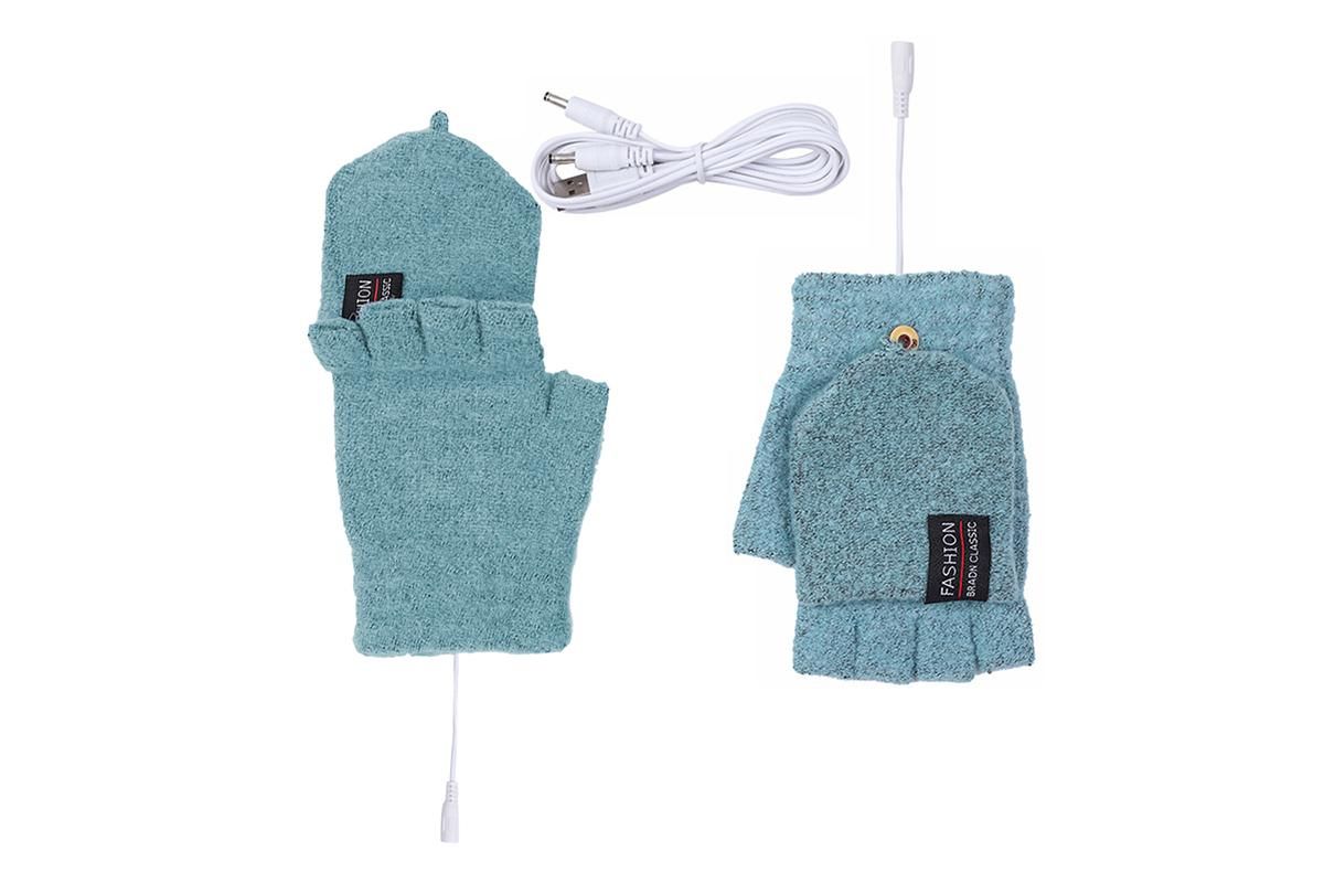 USB Heated Warmer Gloves Half Finger Mitten Electric Heated Gloves for Work Cycling Skiing Outdoor Snow -Green