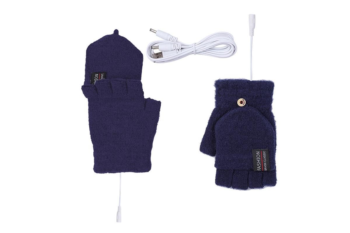 USB Heated Warmer Gloves Half Finger Mitten Electric Heated Gloves for Work Cycling Skiing Outdoor Snow -Navy