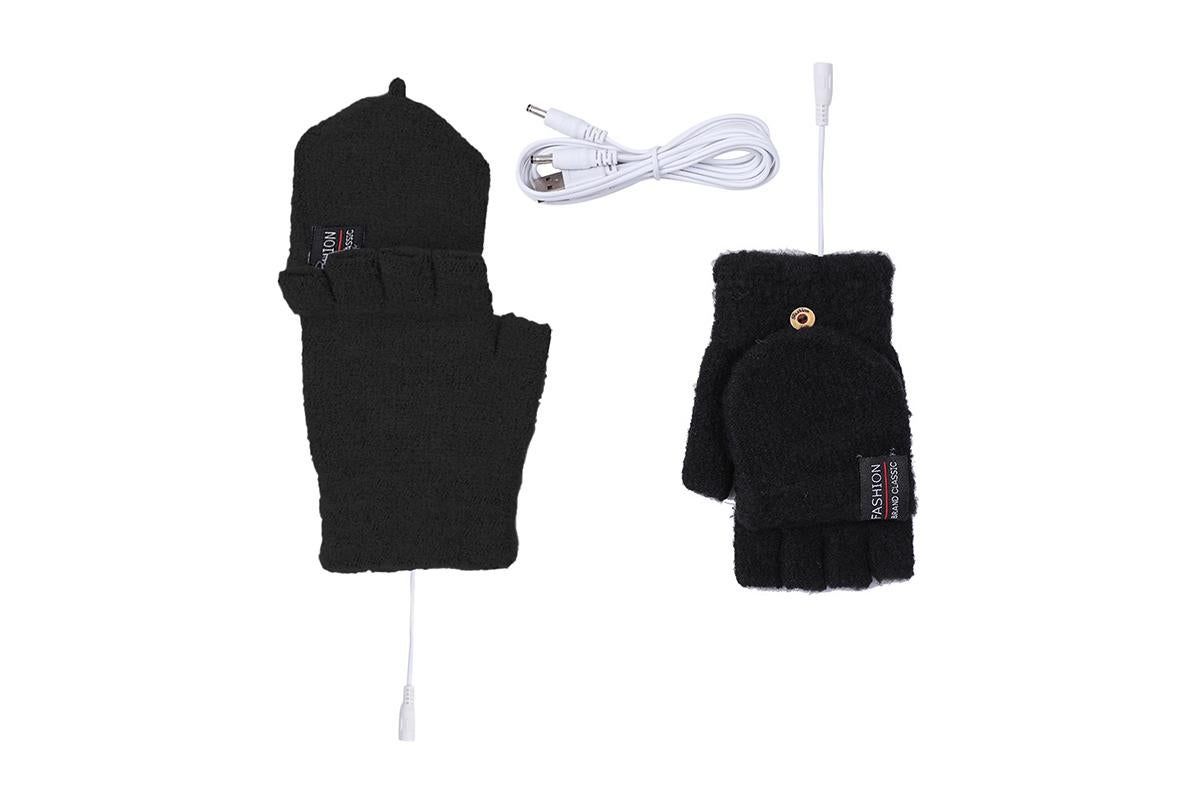 USB Heated Warmer Gloves Half Finger Mitten Electric Heated Gloves for Work Cycling Skiing Outdoor Snow -Black