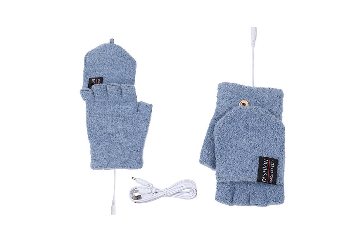 USB Heated Warmer Gloves Half Finger Mitten Electric Heated Gloves for Work Cycling Skiing Outdoor Snow -Blue
