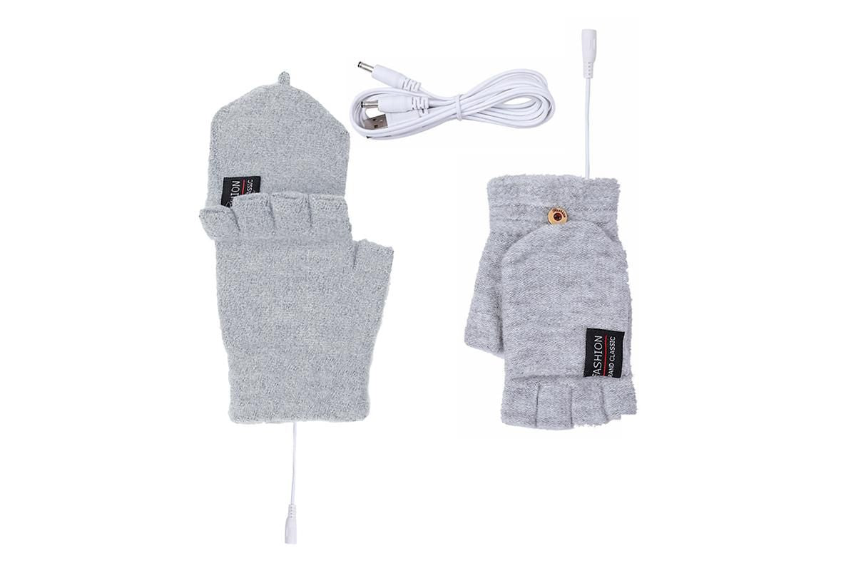 USB Heated Warmer Gloves Half Finger Mitten Electric Heated Gloves for Work Cycling Skiing Outdoor Snow -Gray
