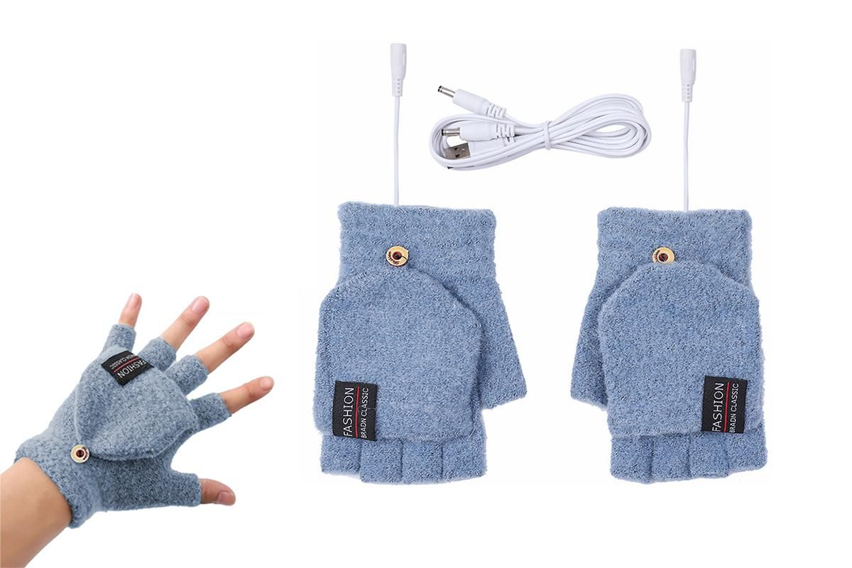 USB Heated Warmer Gloves Half Finger Mitten Electric Heated Gloves for Work Cycling Skiing Outdoor Snow -Gray