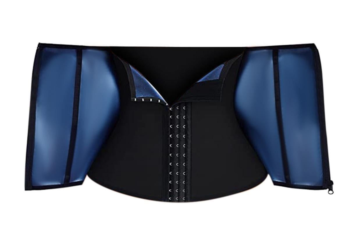 Women's Workout Waist Trainer - 3-Row Hook & Zip Slimming Belt for Yoga & Fitness - Blue & M