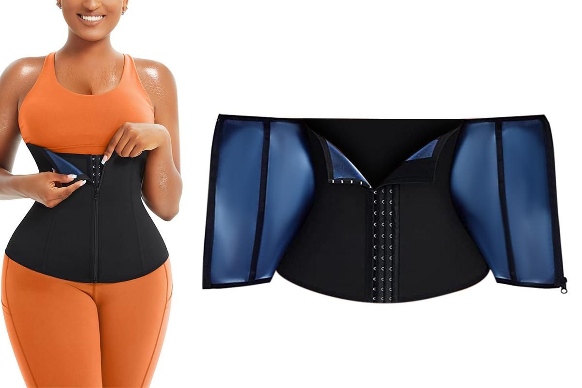 Women's Workout Waist Trainer - 3-Row Hook & Zip Slimming Belt for Yoga & Fitness - Blue & XXL