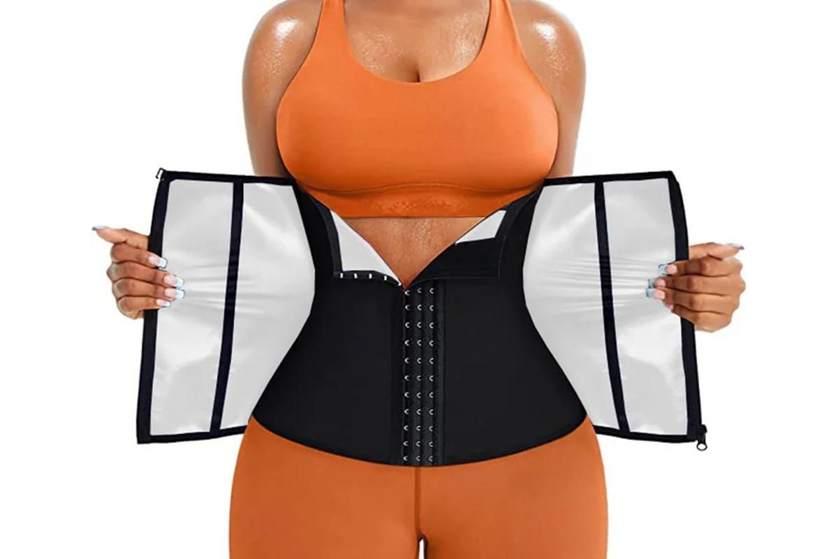 Women's Workout Waist Trainer - 3-Row Hook & Zip Slimming Belt for Yoga & Fitness - Blue & XXL