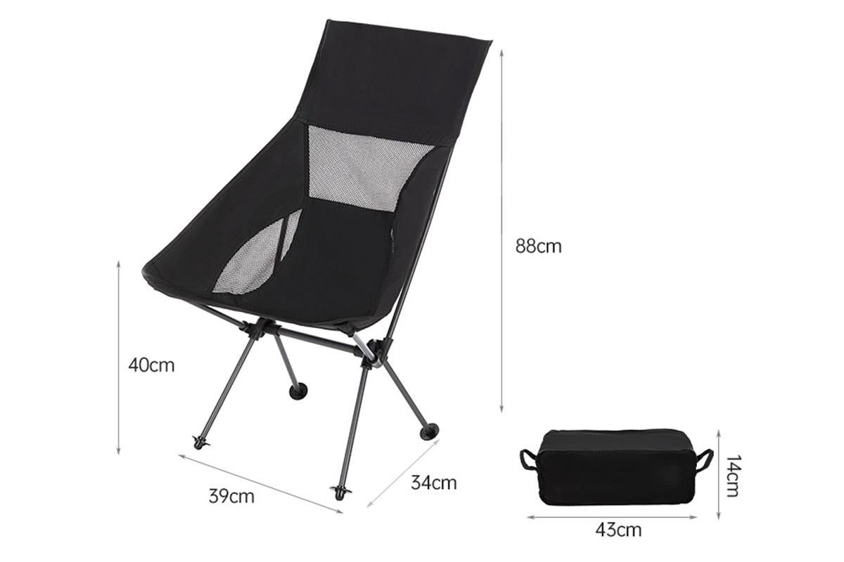 Portable Compact Camping Chair for Outdoor Camp Travel Picnic Lightweight Folding High Back Camping Chair With Head Support -Black