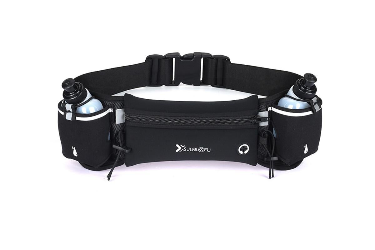 Hydration Running Belt with 2 Water Bottles and Phone Pouch for Marathon Hiking - Blue