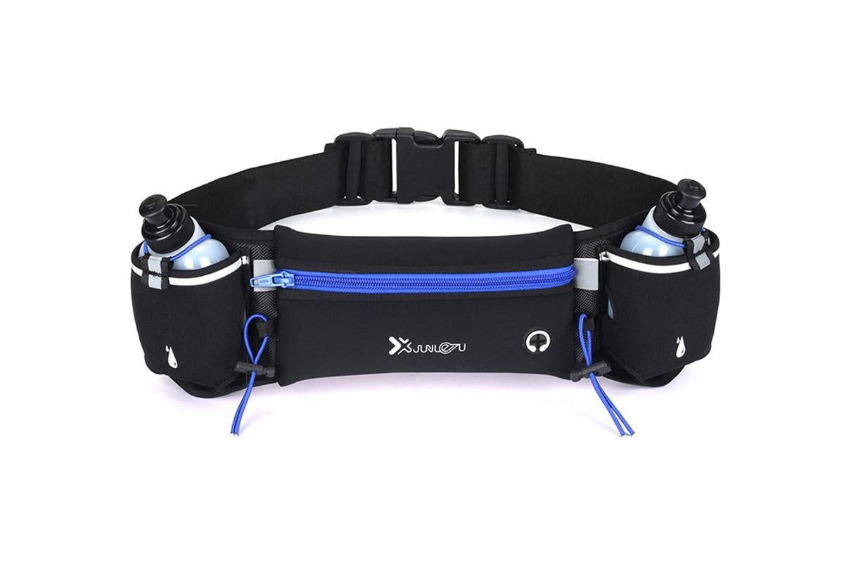 Hydration Running Belt with 2 Water Bottles and Phone Pouch for Marathon Hiking - Black