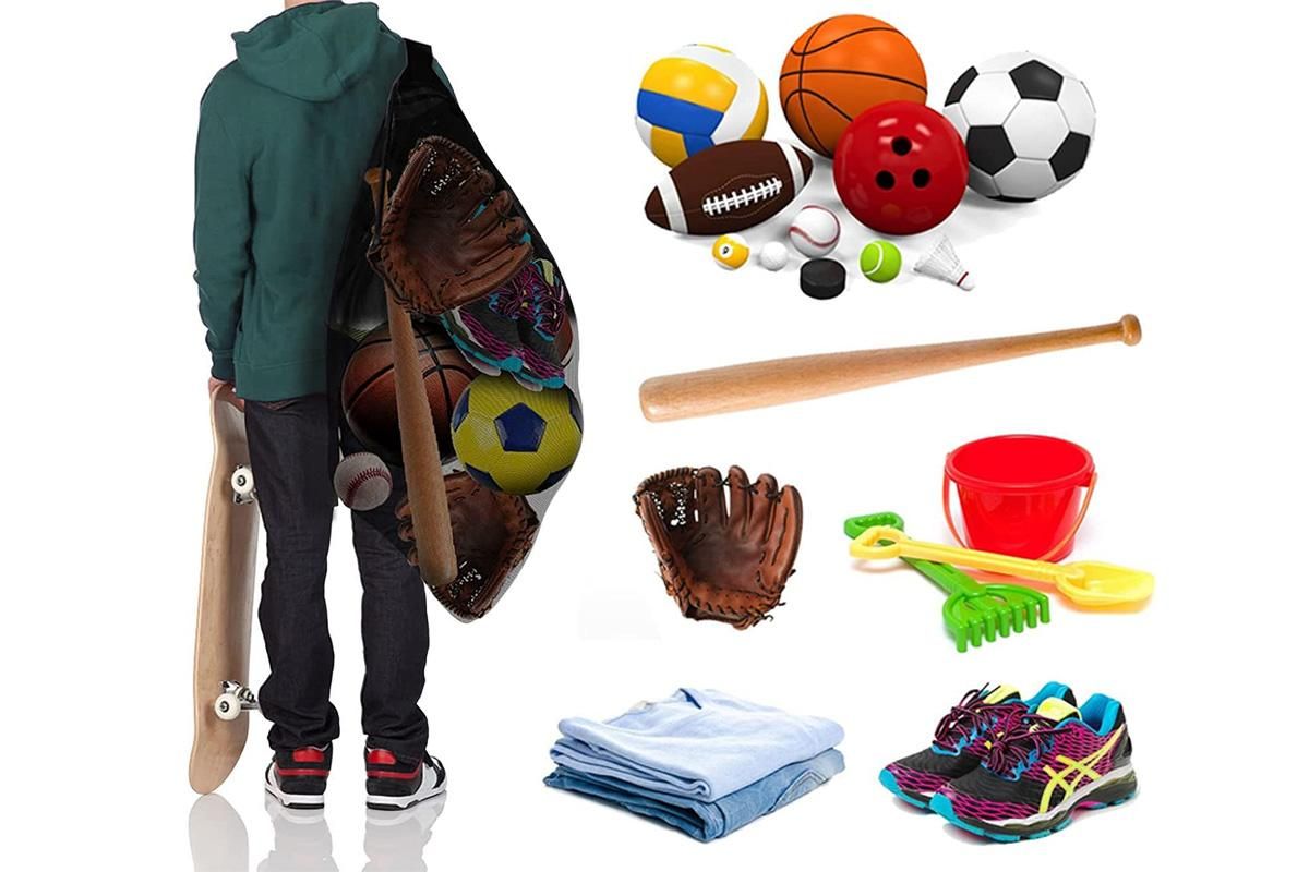 Extra Large Sport Ball Bag Heavy Duty Breathable Mesh Storage Bag With Adjustable Shoulder Strap - Style 1