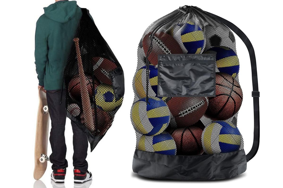Extra Large Sport Ball Bag Heavy Duty Breathable Mesh Storage Bag With Adjustable Shoulder Strap - Style 2