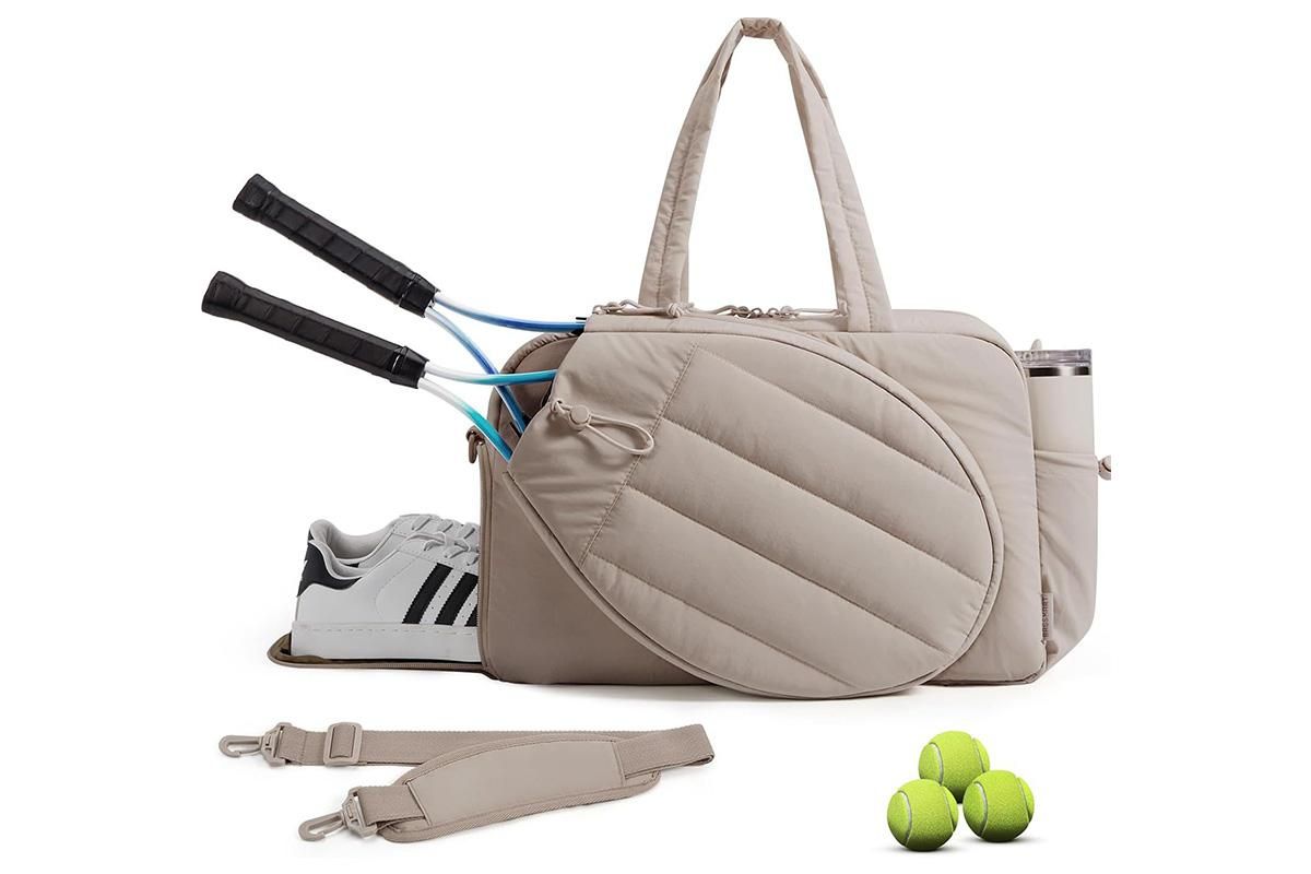 Womens Tennis Gym Bag Sports Tote Fits Two Rackets with Shoe Compartment - Pink