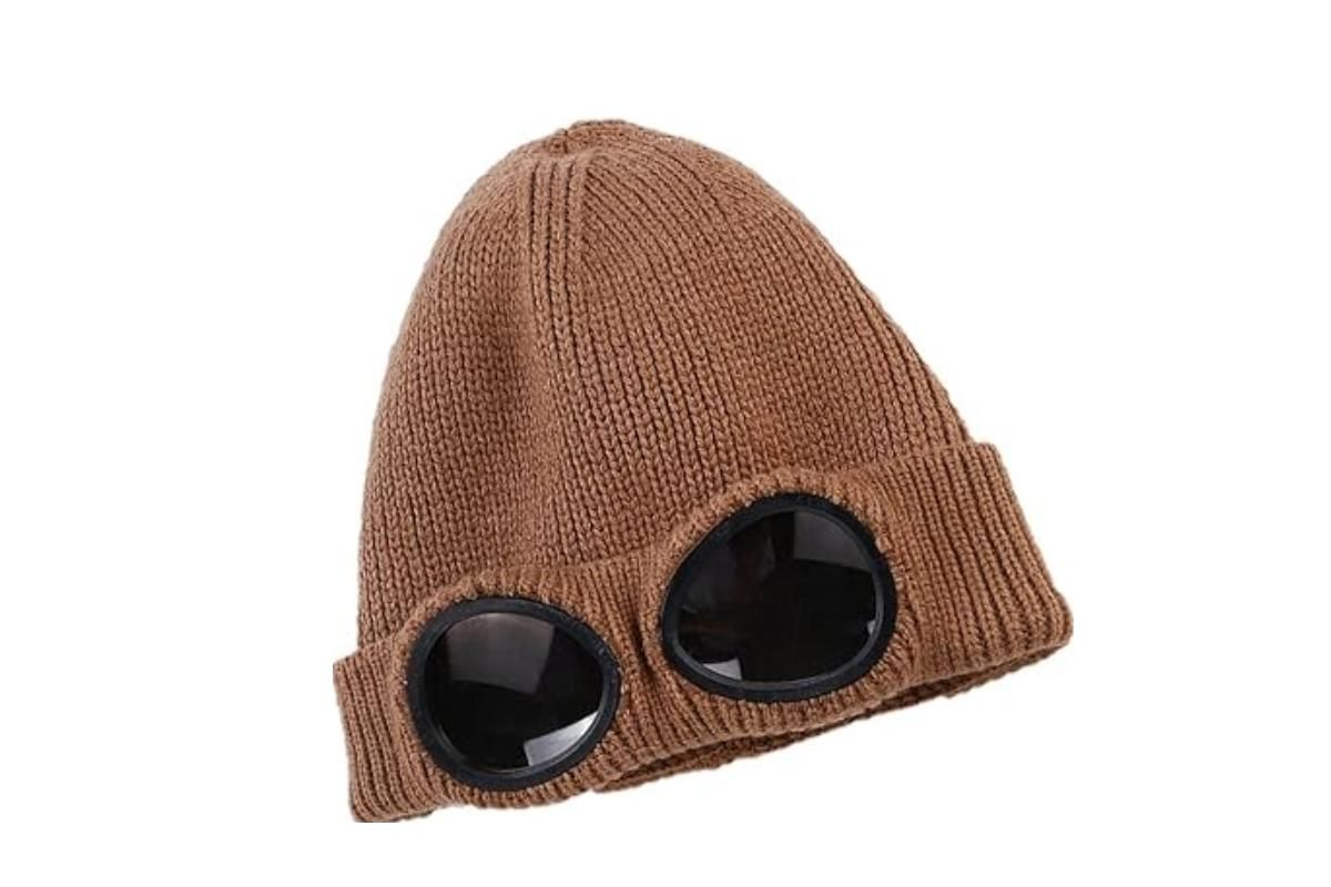 Winter Ski Hat with Goggles - Thermal Knit Beanie for Men & Women - Khaki
