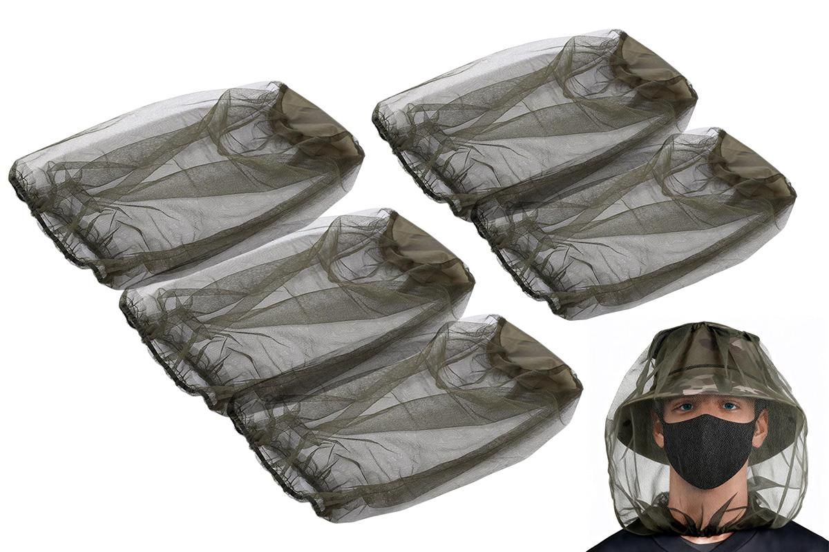 5Pcs Mosquito Head Net Bug Net Hat for Camping Hiking Fishing Gardening - Black