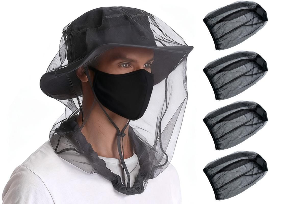 5Pcs Mosquito Head Net Bug Net Hat for Camping Hiking Fishing Gardening - Army Green