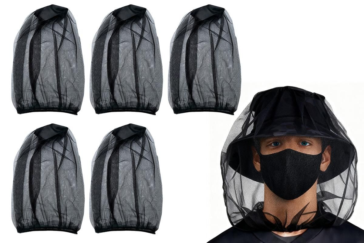 5Pcs Mosquito Head Net Bug Net Hat for Camping Hiking Fishing Gardening - Army Green