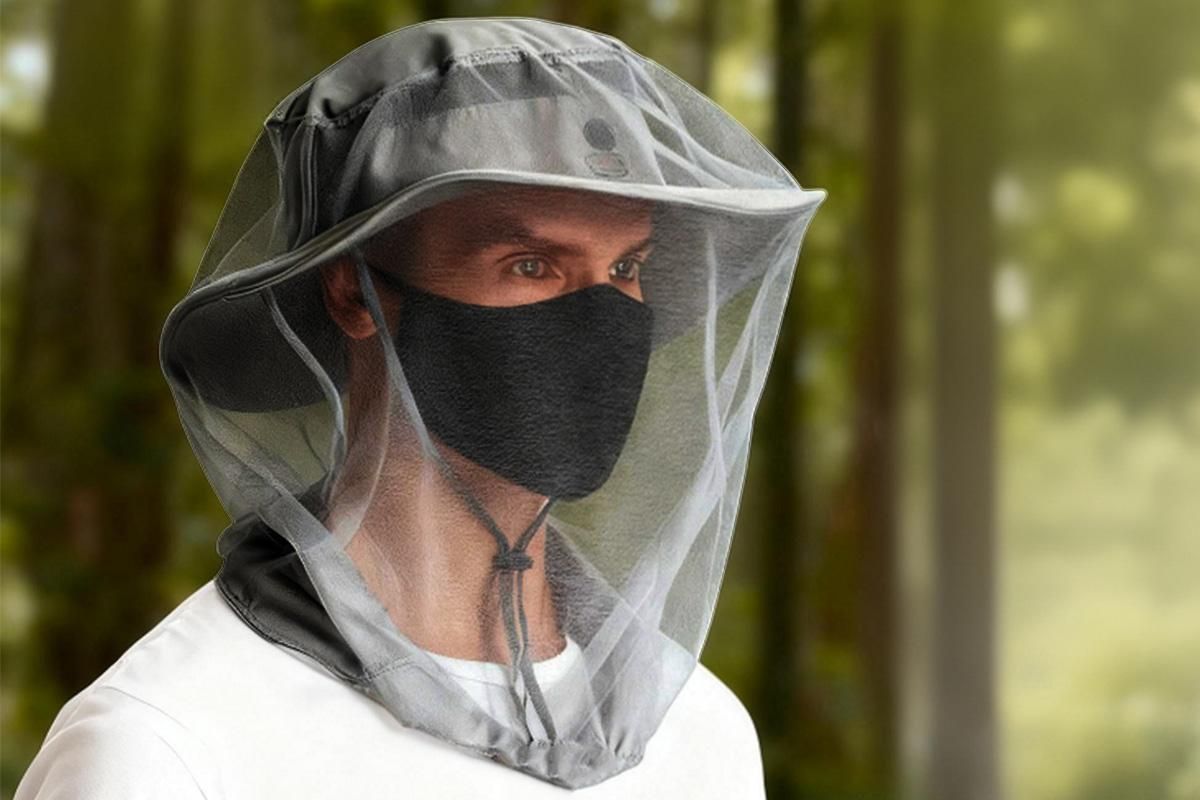 5Pcs Mosquito Head Net Bug Net Hat for Camping Hiking Fishing Gardening - Light Gray