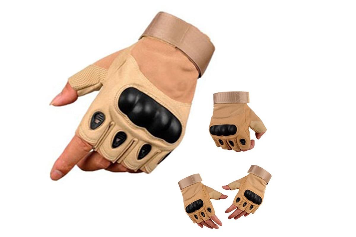 Men Half Finger Gloves Army Military Fingerless Combat Outdoor Tactical Gloves -Brown / M