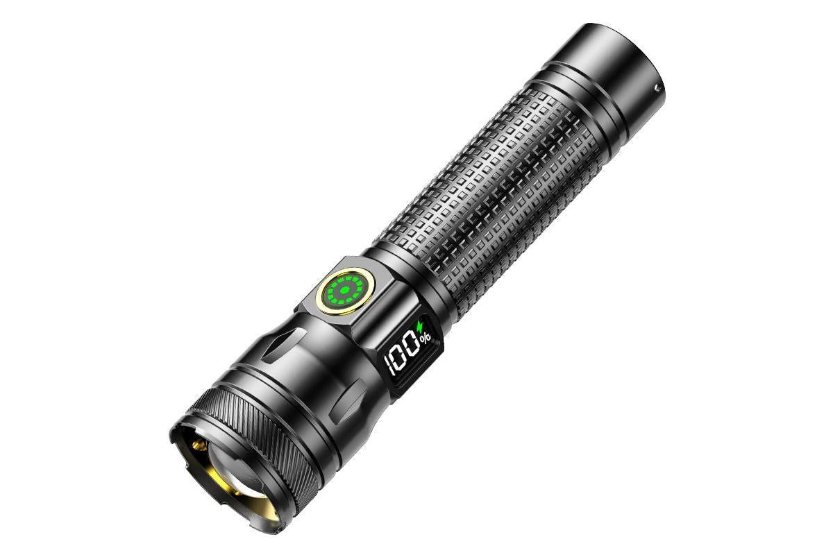 Rechargeable LED Flashlights with Digital Power Display Zoomable High Lumens Bright EDC Flashlight for Outdoor