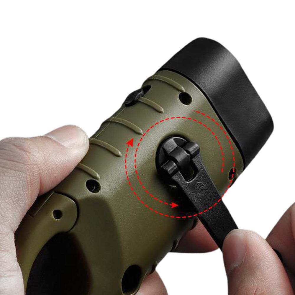 Hand Crank Solar Powered Emergency LED Flashlight - Rechargeable Light Military Green