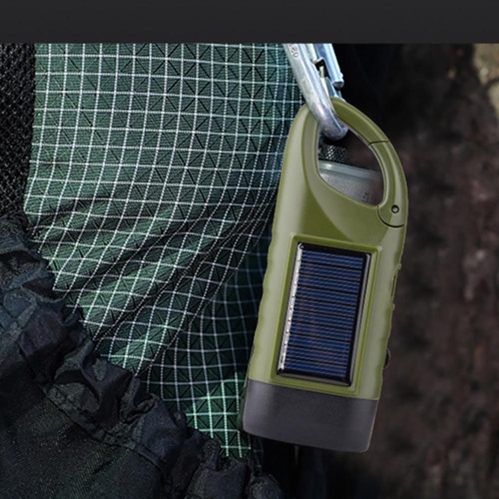 Hand Crank Solar Powered Emergency LED Flashlight - Rechargeable Light Military Green