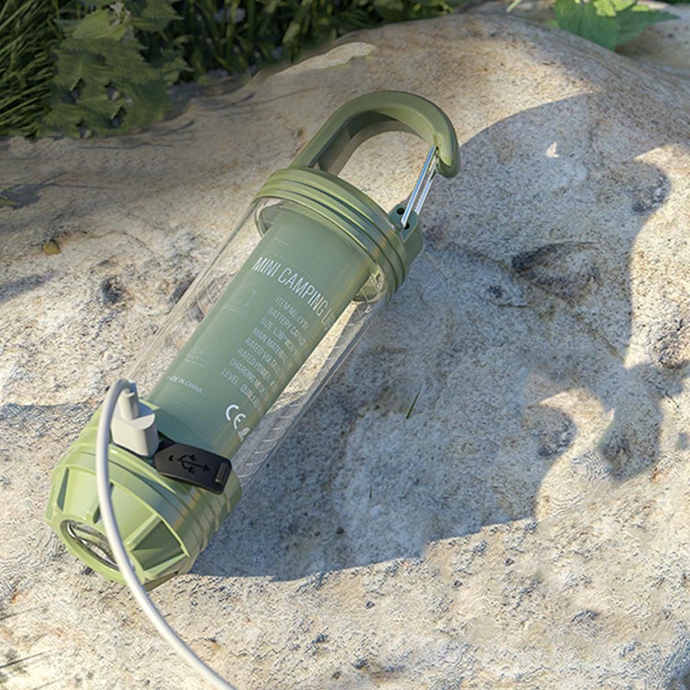 LED Camping Keychain Light - Mini Lantern with Hook for Outdoor Use Blackish Green