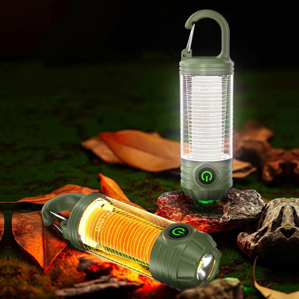 LED Camping Keychain Light - Mini Lantern with Hook for Outdoor Use Blackish Green