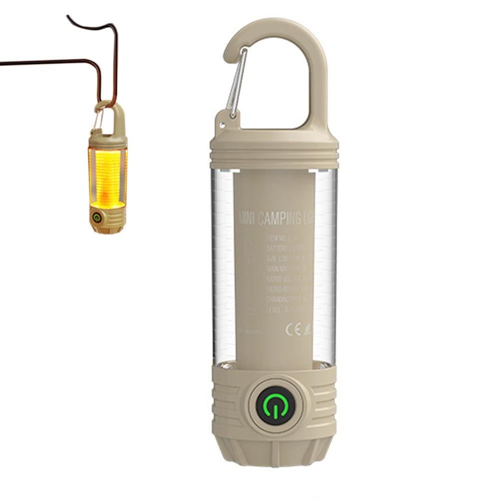 LED Camping Keychain Light - Mini Lantern with Hook for Outdoor Use Khaki