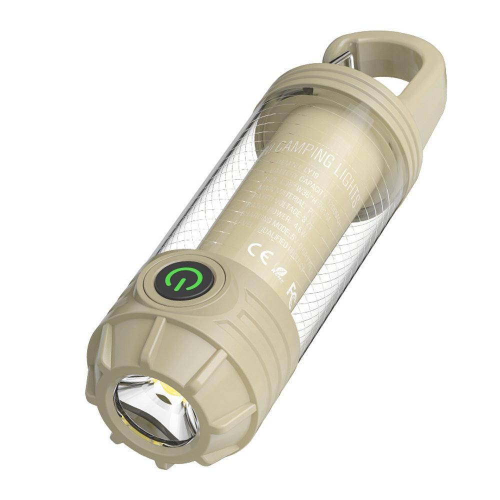 LED Camping Keychain Light - Mini Lantern with Hook for Outdoor Use Khaki