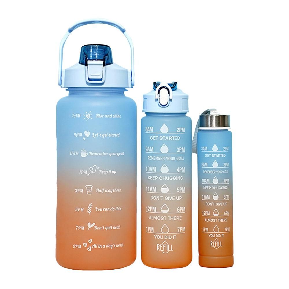 3-Piece Set Gradual-Color Motivational Water Bottles Set Sports Drinking Bottle with Time Markings Pink