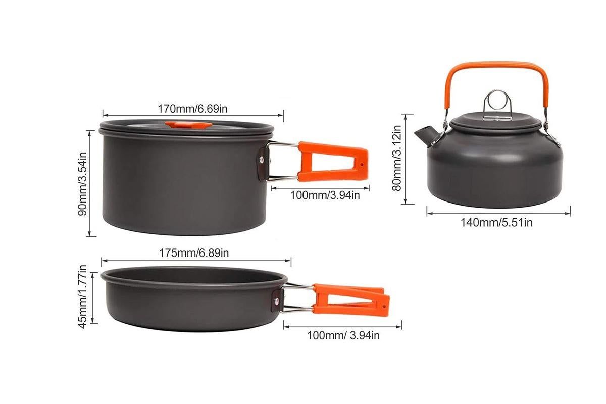 10Pcs Camping Cookware Mess Kit for Outdoor Camping Hiking Picnic -Orange