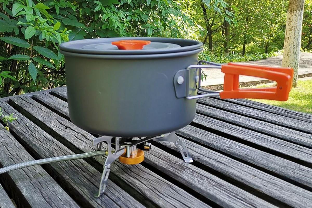 10Pcs Camping Cookware Mess Kit for Outdoor Camping Hiking Picnic -Orange