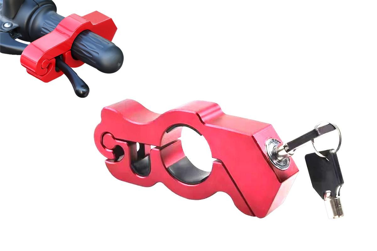 Motorcycle Bicycle Handlebar Anti-Theft Lock Grip Security Accessory Red