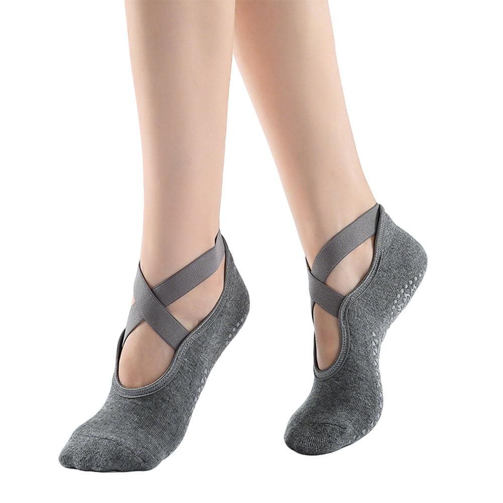3 Pairs Cross Strap Round Toe Non-Slip Socks for Yoga Pilates and Barre