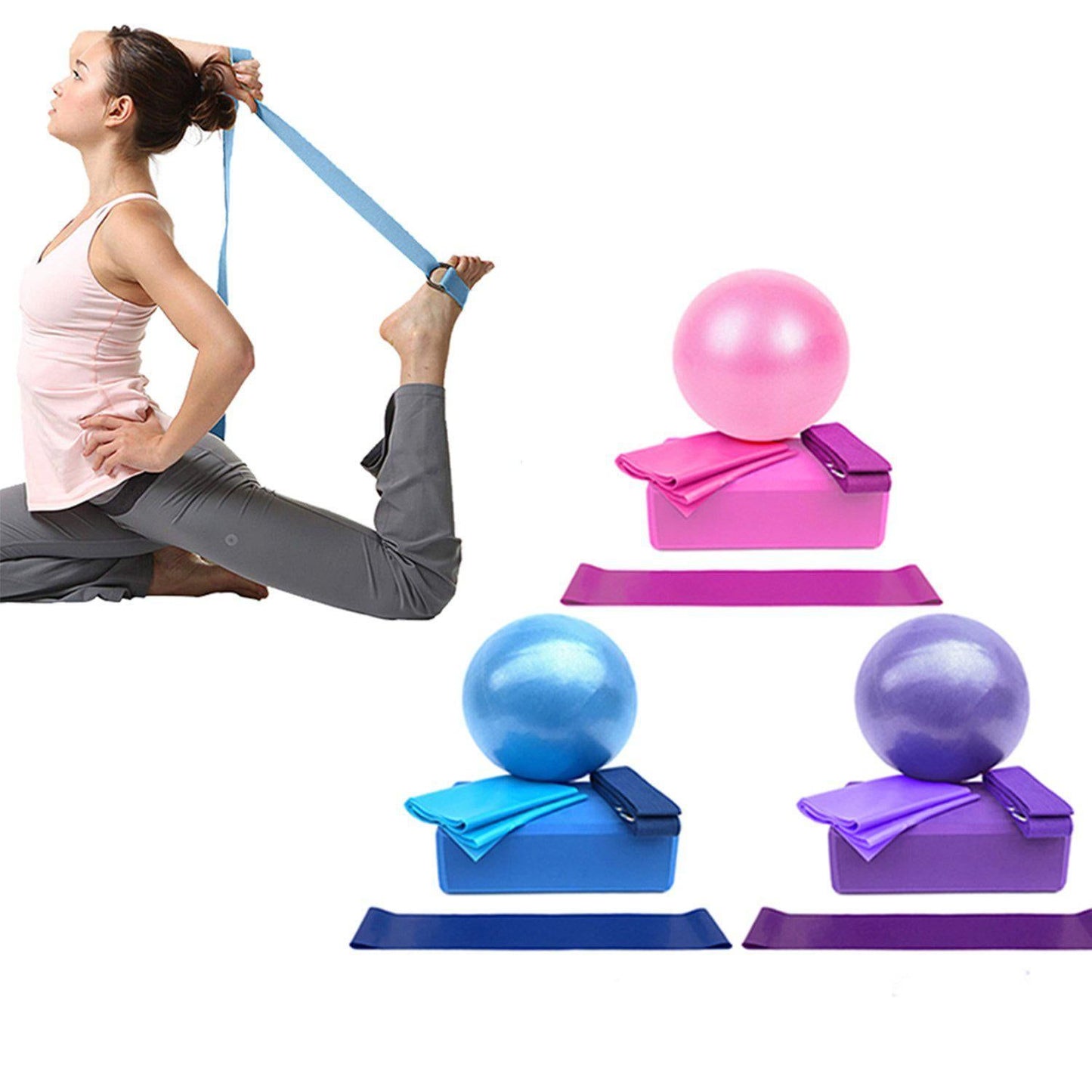 5 Pcs Yoga Pliates Set Workout Kit Professional Exercise Essentials - Pink