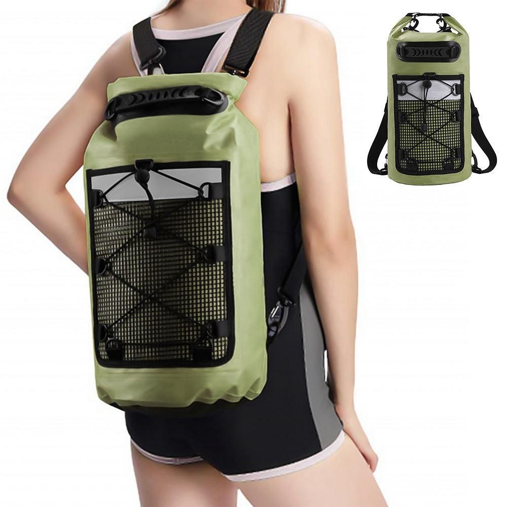 Roll-Top Backpack Dry Bag with Handle for Fishing Boating and Camping Green - M