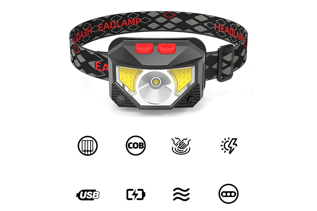 Rechargeable Motion Sensor LED Headlamp Head Torch Headlight
