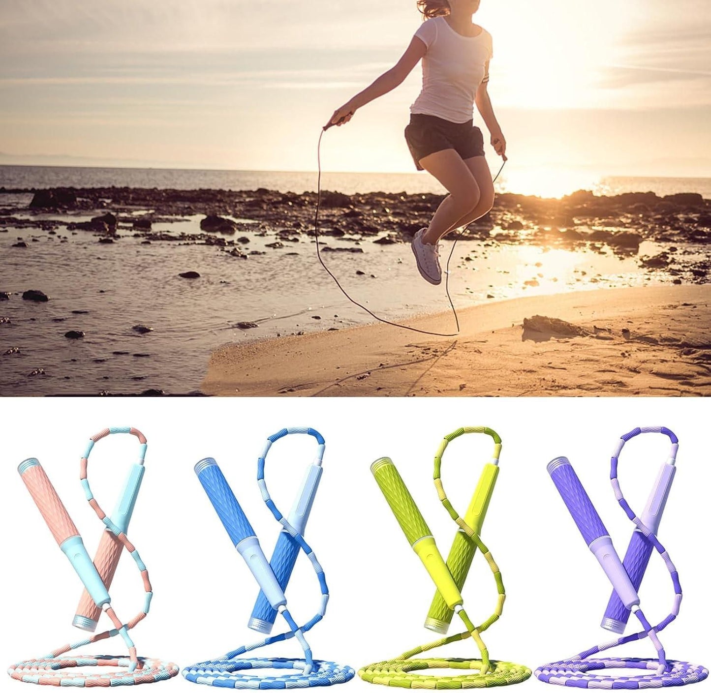 Jump Rope Beaded Adjustable Anti Tangle Fitness Skipping Rope Green