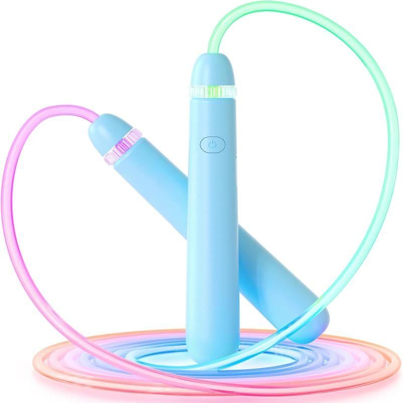 LED Light-Up Jump Rope for Boys Girls - Adjustable Glow-in-the-Dark Skipping Rope Black