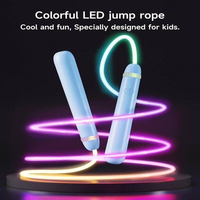 LED Light-Up Jump Rope for Boys Girls - Adjustable Glow-in-the-Dark Skipping Rope Black