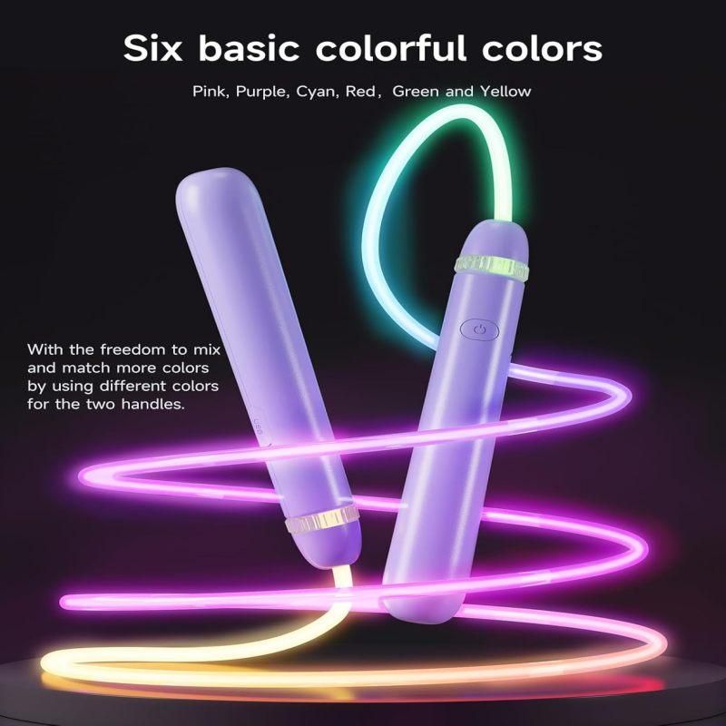 LED Light-Up Jump Rope for Boys Girls - Adjustable Glow-in-the-Dark Skipping Rope Purple
