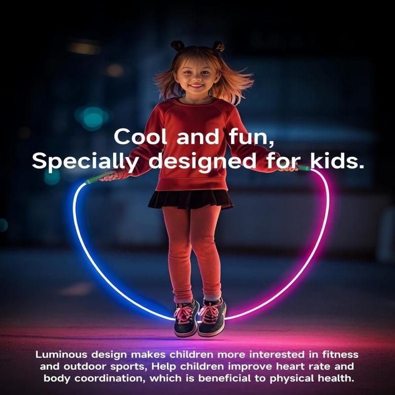 LED Light-Up Jump Rope for Boys Girls - Adjustable Glow-in-the-Dark Skipping Rope Purple