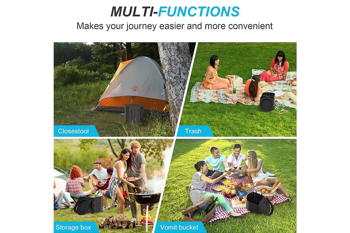 Portable Camping Toilet Folding Toilet for Adults with Lid -Black