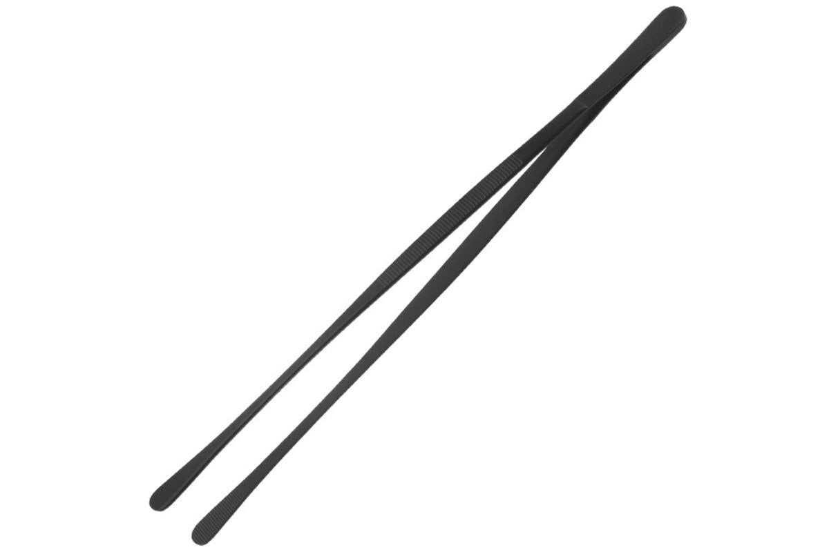 2 Pack 30cm BBQ Tongs Stainless Steel Round and Straight Head for Grilling Cooking - Black