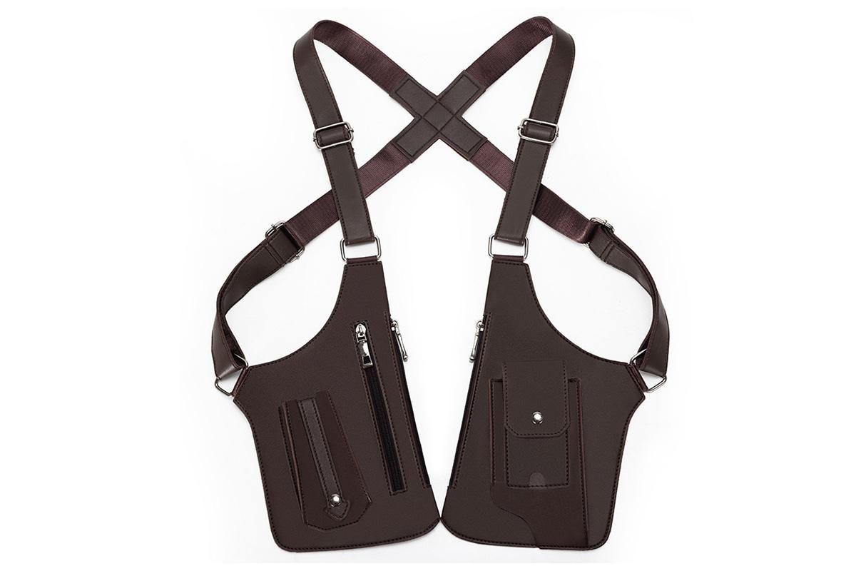 Outdoor Double Shoulder Armpit Bag with Multiple Pockets - Brown
