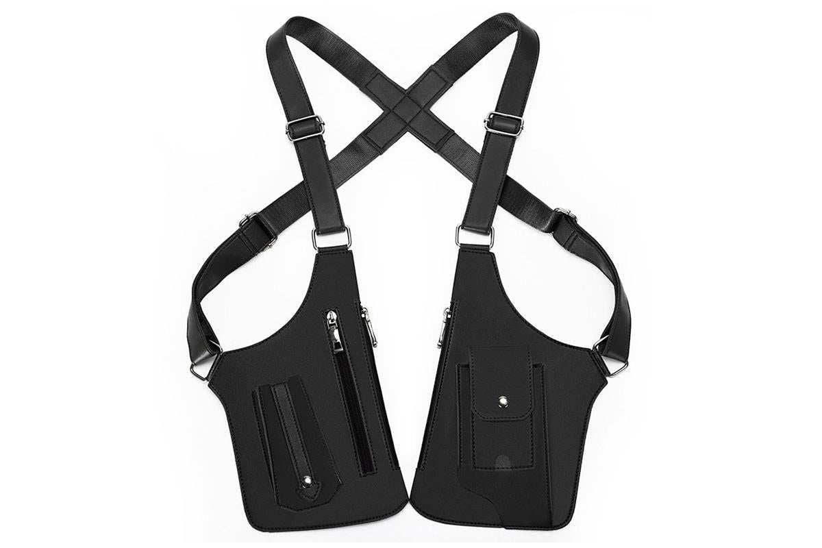 Outdoor Double Shoulder Armpit Bag with Multiple Pockets - Black