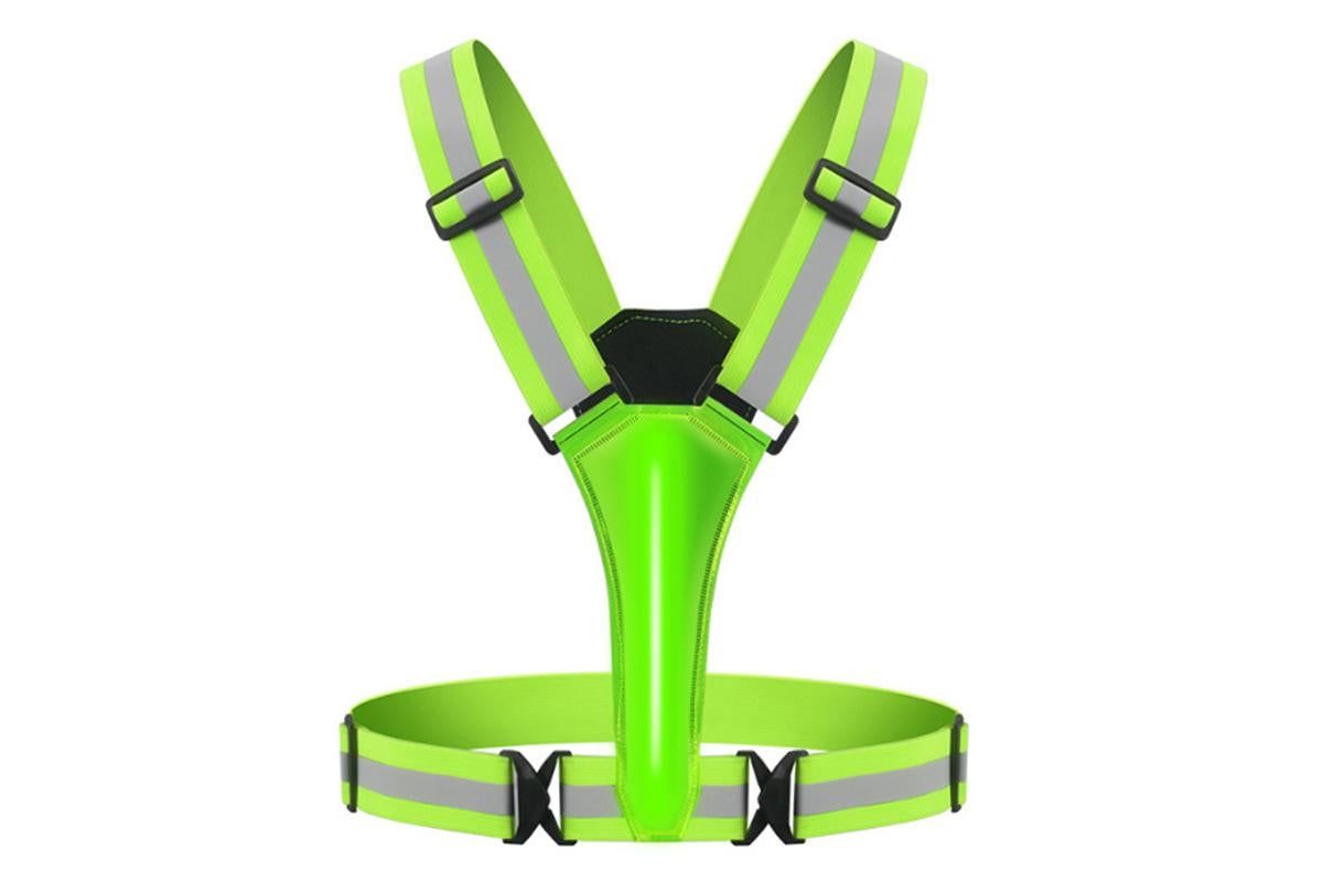 LED Reflective Vest Running Gear USB Rechargeable LED Light Up Vest High Visibility with Adjustable Waist and Shoulde for Night Walking Cycling, High Visibility Running Vest with Reflective Strips -Green