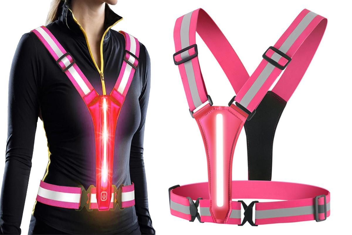 LED Reflective Vest Running Gear USB Rechargeable LED Light Up Vest High Visibility with Adjustable Waist and Shoulde for Night Walking Cycling, High Visibility Running Vest with Reflective Strips -Blue